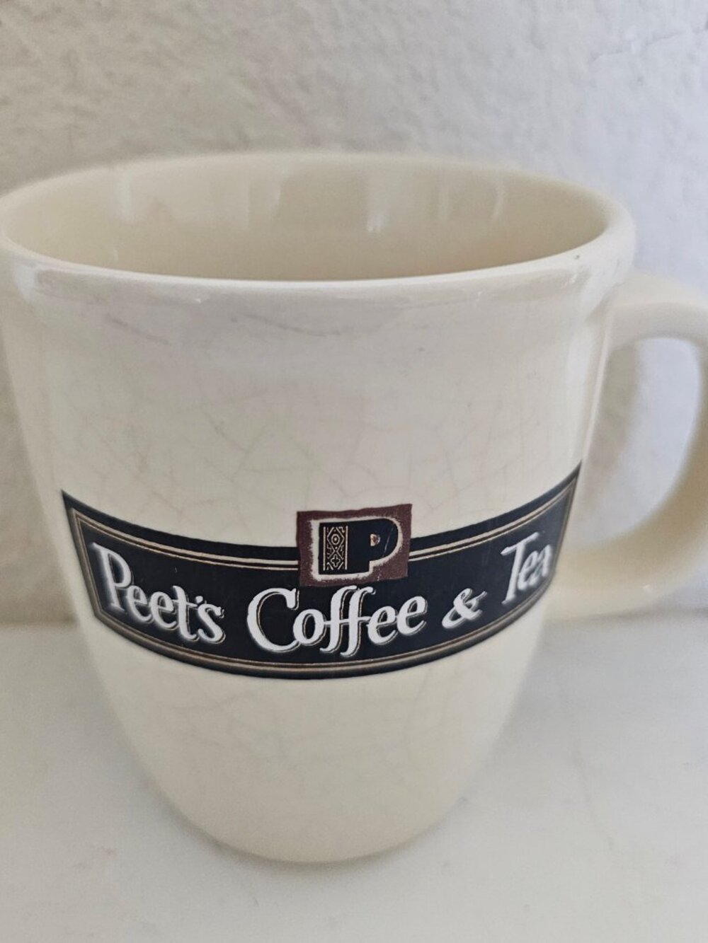 Peet's Coffee & Tea *Cream/ Yellow *Stoneware Coffee Mug *Brown Logo *By Bodum